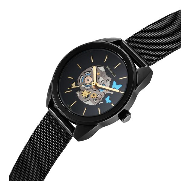 Sonata Unveil Quartz Multifunction Black Dial Stainless Steel Strap Watch for Women - image number 2