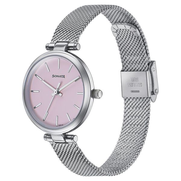 Sonata Wedding Quartz Analog Purple Dial Stainless Steel Strap Watch For Women - image number 2