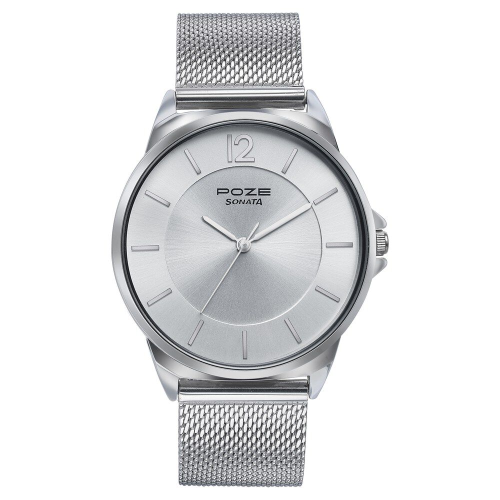 Buy Online Sonata Poze Quartz Analog Silver Dial Silver Color Stainless Steel Strap Watch For Men sp70042sm01 Sonata