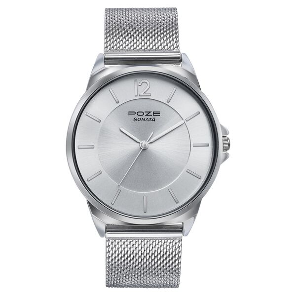Sonata Poze Quartz Analog Silver Dial Silver Color Stainless Steel Strap Watch For Men - image number 1