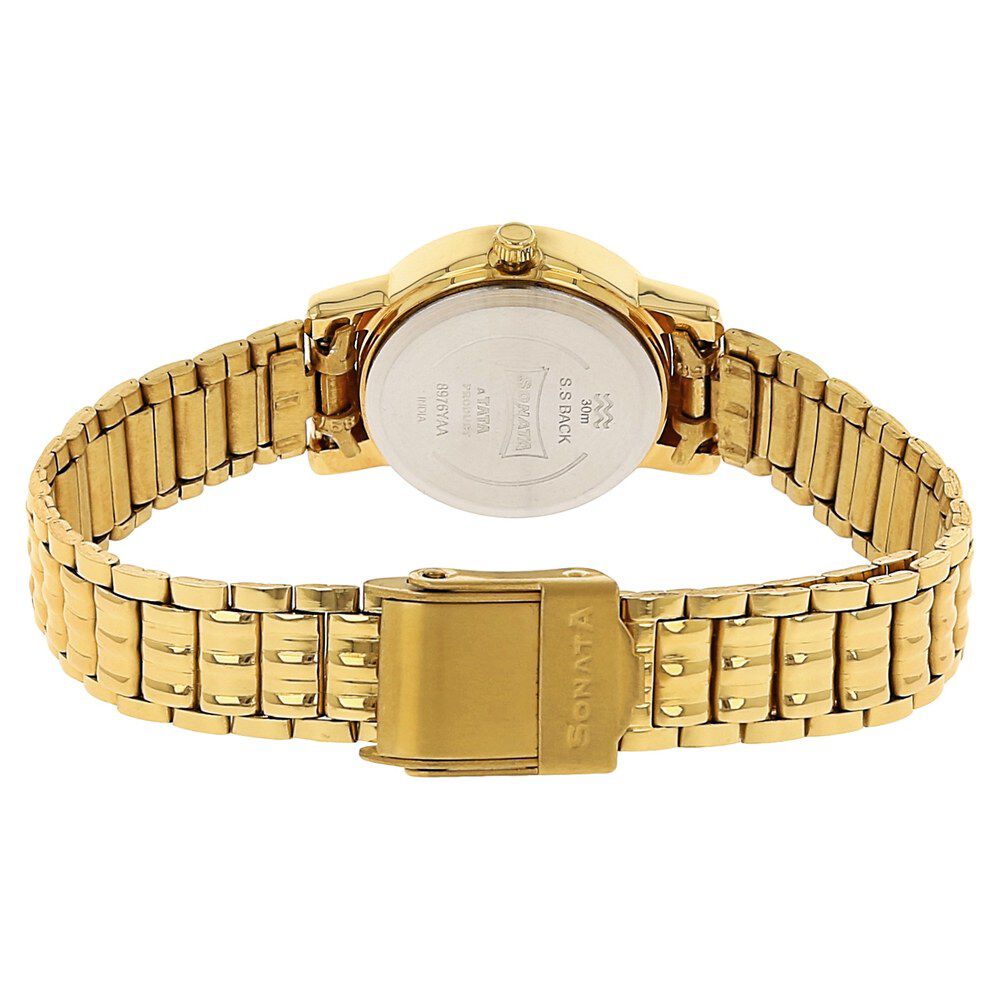 Sonata Quartz Analog Champagne Dial Stainless Steel Strap Watch