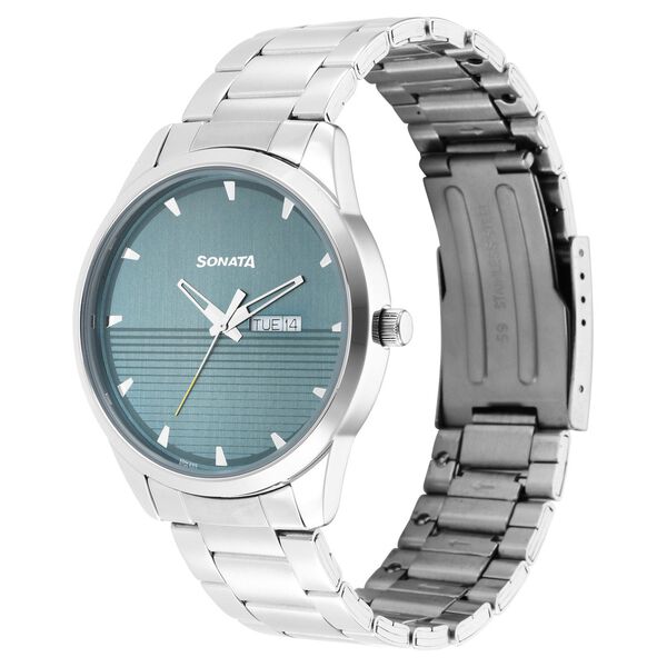 Sonata Force Quartz Analog with Day and Date Blue Dial Stainless Steel Strap Watch for Men - image number 1