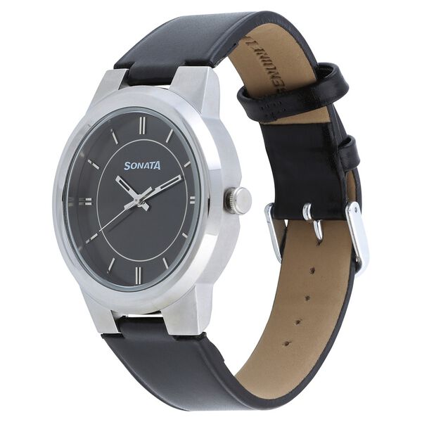 Sonata Quartz Analog Anthracite Dial Leather Strap Watch for Men - image number 1