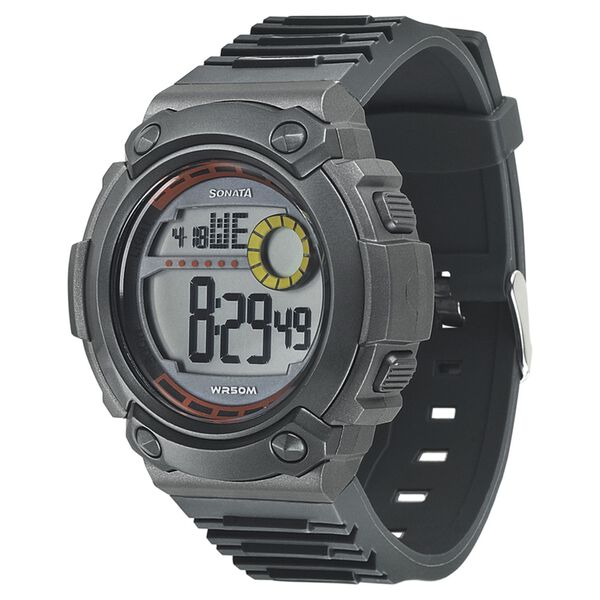Sonata Digital Orange Dial Strap Watch for Men - image number 0