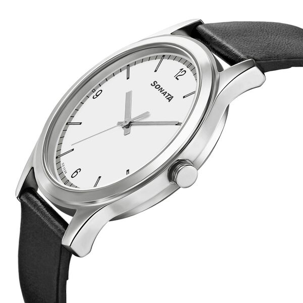 Sonata Quartz Analog White Dial Leather Strap Watch for Men - image number 2