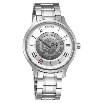Sonata Unveil Quartz Analog Silver Dial Stainless Steel Strap Watch for Men