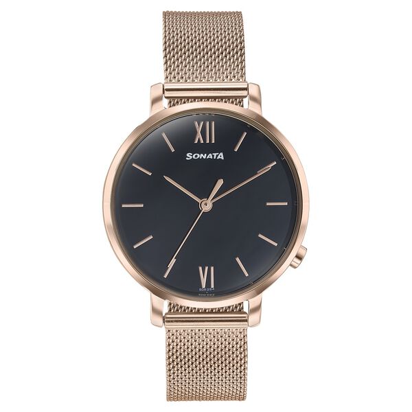Sonata Elegent Essentials Quartz Analog Black Dial Stainless Steel Strap Watch For Women - image number 0