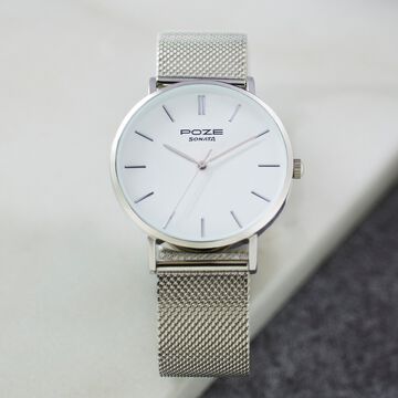 Sonata Poze Quartz Analog White Dial Silver Metal Strap Watch For Men