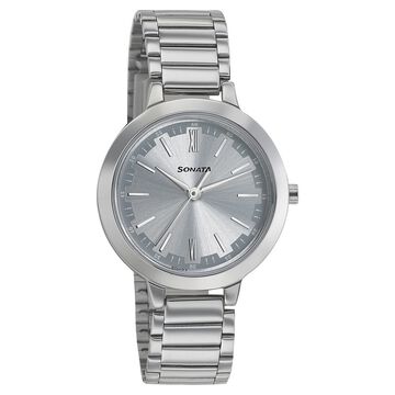 Sonata Steel Daisies Silver Dial Women Watch With Stainless Steel Strap