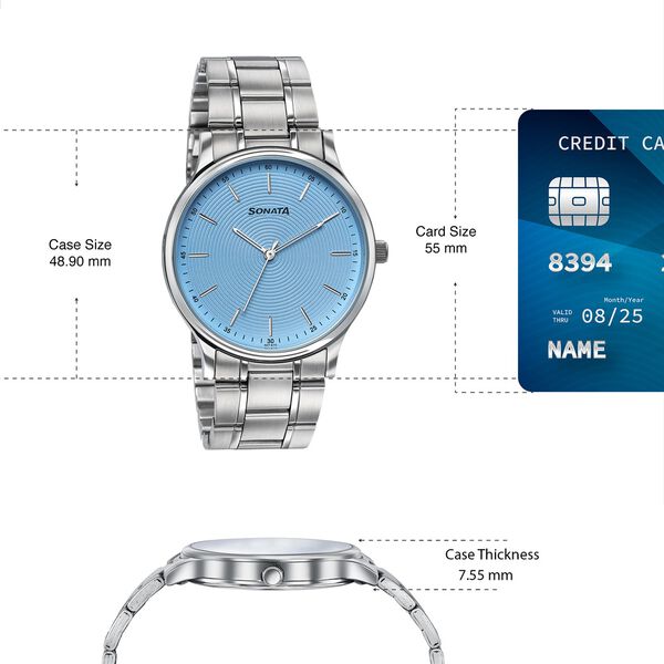 Sonata Aspire Quartz Analog Blue Dial Silver Stainless Steel Strap Watch For Men - image number 3