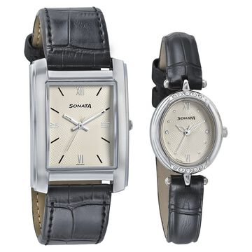 Sonata Quartz Analog White Dial Leather Strap Watch for Couple