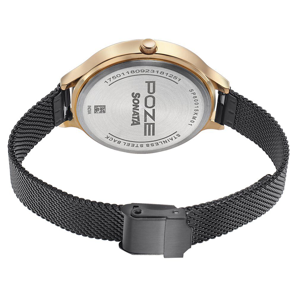 Buy Online Sonata Poze Quartz Analog Black Dial Metal Strap Watch
