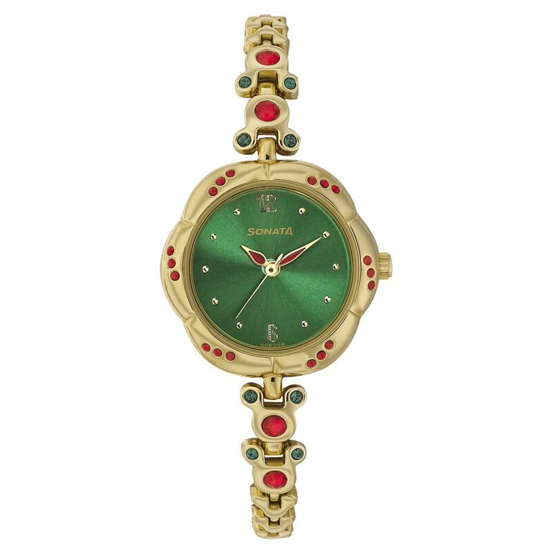 Sonata Quartz Analog Green Dial Metal Strap Watch for Women - image number 0