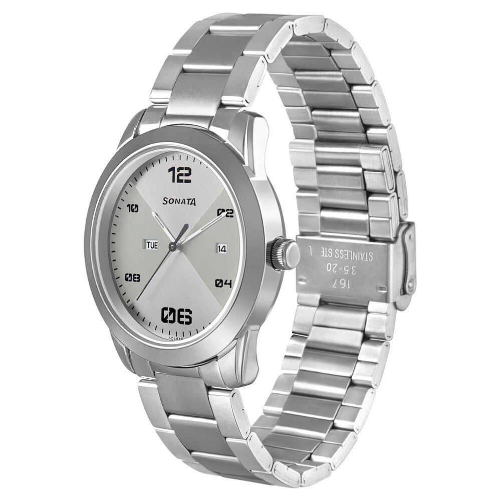 Sonata RPM Quartz Analog with Day and Date Silver Dial Stainless