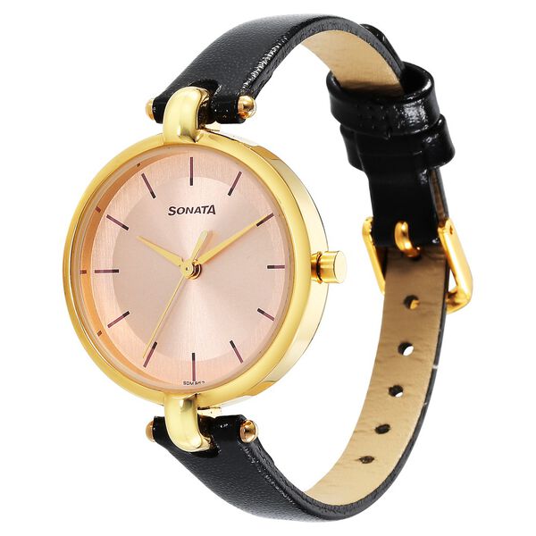 Sonata Gold Edit Pink Dial Women Watch With Leather Strap - image number 1