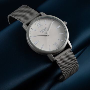 Sonata Poze Quartz Analog Grey Dial Grey Mesh Strap Watch For Men