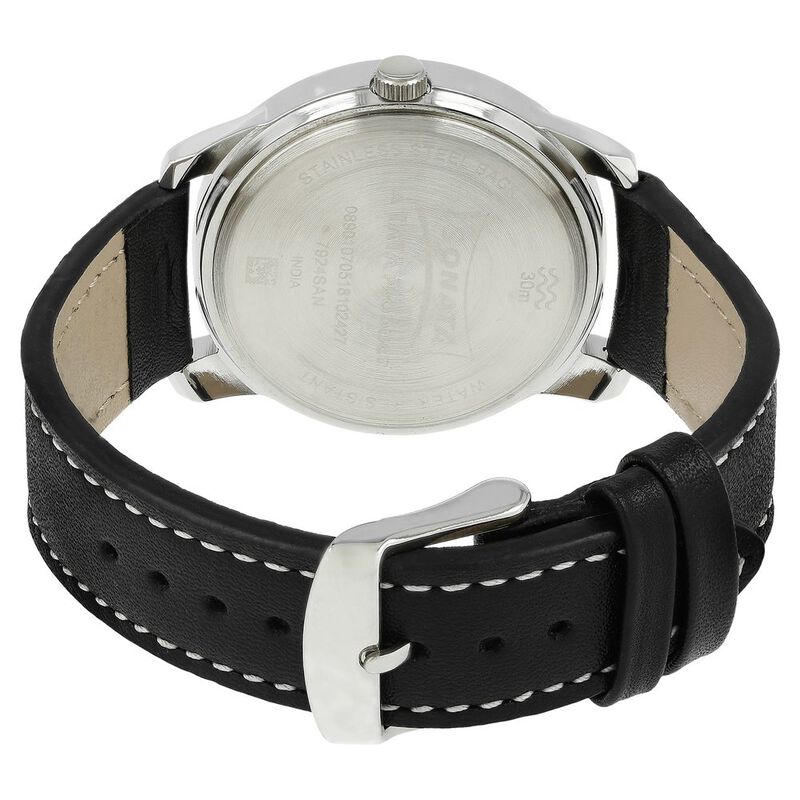Sonata Quartz Analog with Date Black Dial Leather Strap Watch for Men - image number 4