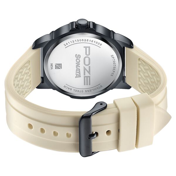 Sonata Poze Quartz Analog Black Dial Beige Silicone Strap Watch For Men - image number 6