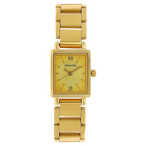 Sonata Quartz Analog Champagne Dial Stainless Steel Strap Watch for Women - image number 0