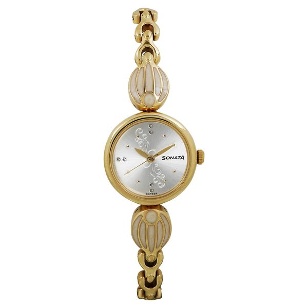 Sonata Quartz Analog Silver Dial Stainless Steel Strap Watch for Women - image number 0