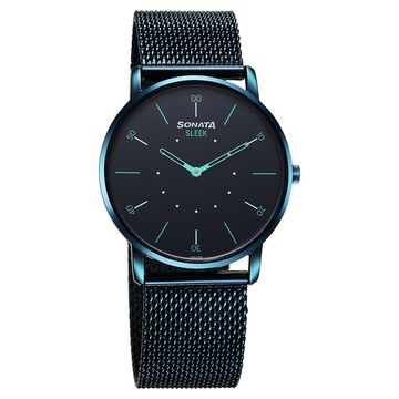 Sonata Sleek Quartz Analog Blue Dial Blue Stainless Steel Strap Watch For Men