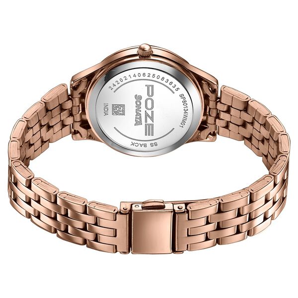Sonata Poze Quartz Analog Brown Dial Rose Gold Metal Strap Watch For Women - image number 6