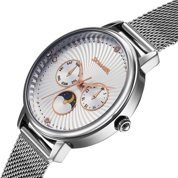 Sonata Festive Quartz Multifunction Silver Dial Metal Strap Watch For Women - image number 2