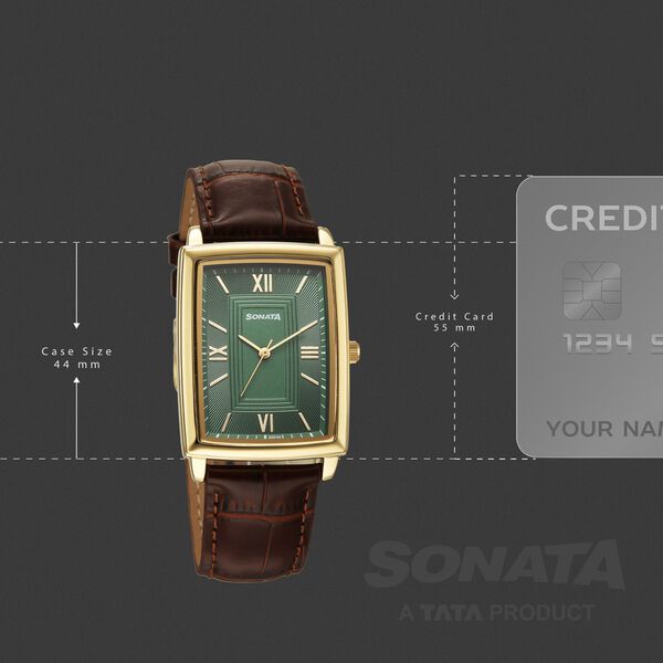 Sonata Festive Quartz Analog Green Dial Leather Strap Watch For Men - image number 3