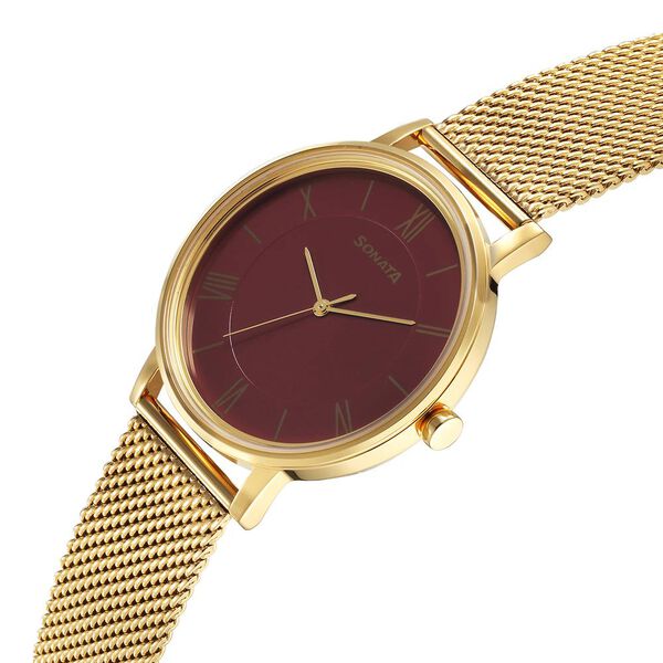 Sonata Utsav Quartz Analog Red Dial Stainless Steel Strap Watch for Men - image number 2