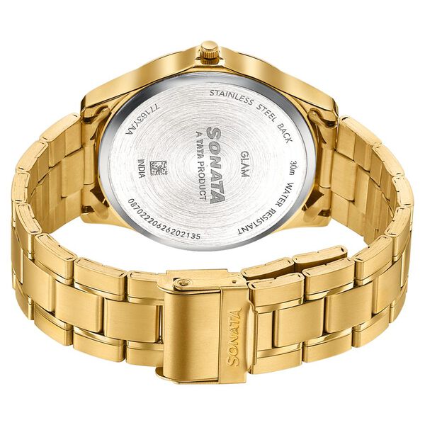 Sonata Traditional Essentials Gold Dial Gold-Tone Stainless Steel Strap Watch - image number 5