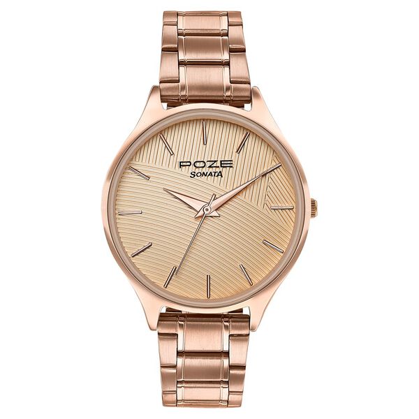 Sonata Poze Quartz Analog Beige Dial Rose Gold Colour Stainless Steel Strap Watch For Women - image number 2