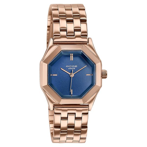 Poze By Sonata Quartz Analog Blue Dial Rose Gold Metal Strap Watch For Women - image number 2