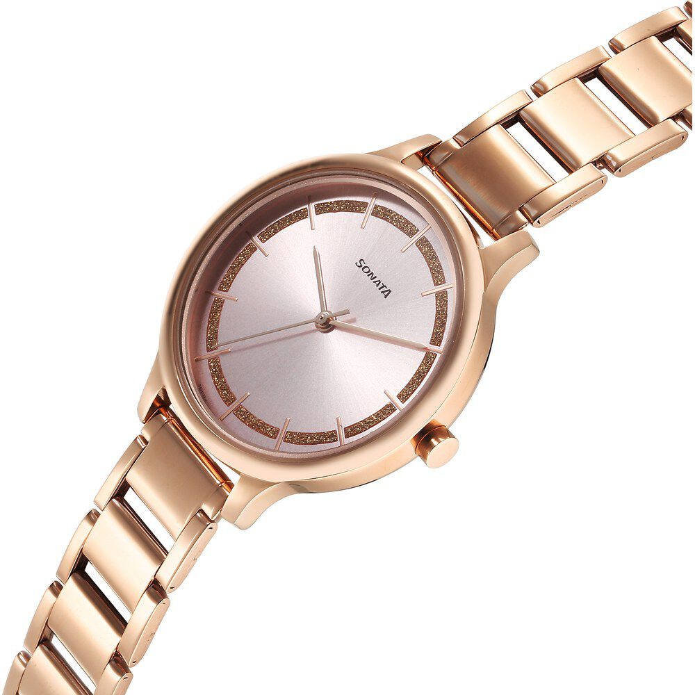 Buy Online Sonata Blush Quartz Analog Pink dial Stainless Steel Strap Watch for Women ns87050wm06 Sonata