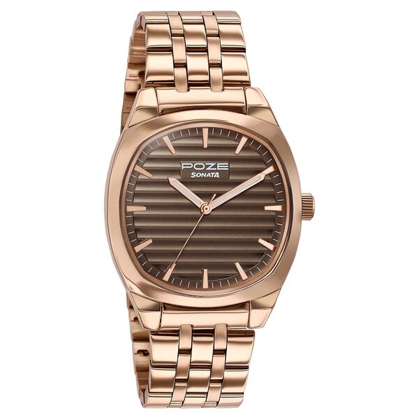 Poze By Sonata Quartz Analog Grey Dial Rose Gold Metal Strap Watch For Men - image number 2