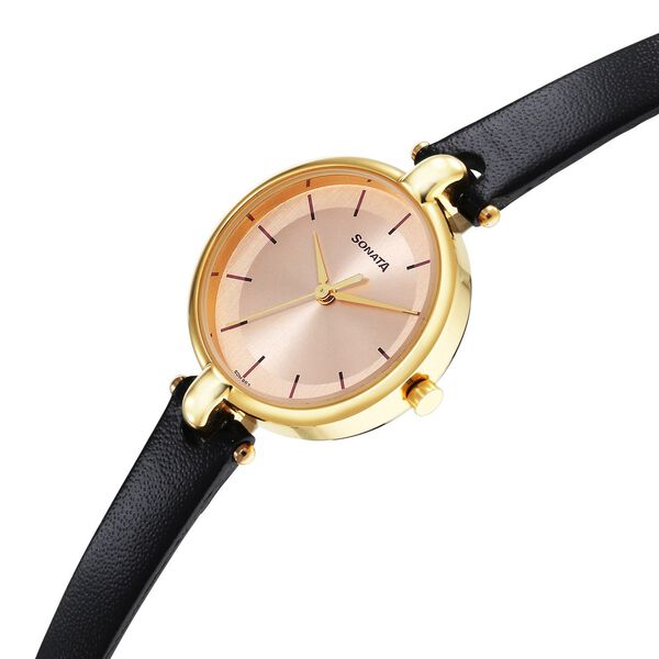 Sonata Gold Edit Pink Dial Women Watch With Leather Strap - image number 2