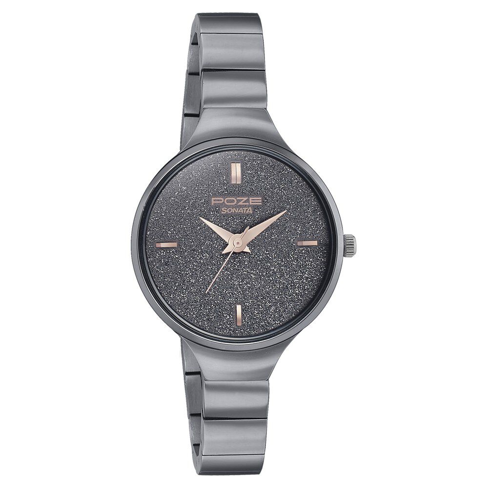 Buy Online Poze by Sonata Quartz Analog Grey Dial Metal Strap
