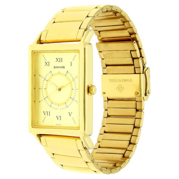 Sonata Quartz Analog Champagne Dial Metal Strap Watch for Men - image number 1