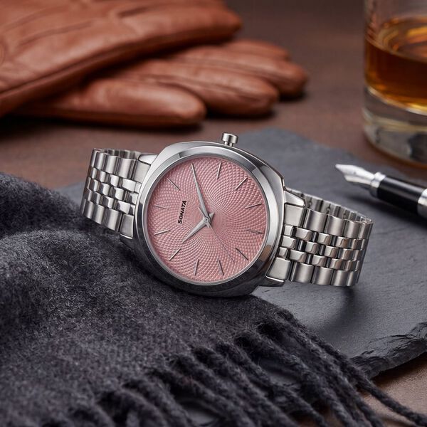 Sonata Vector Dusty Rose-Tone Dial Silver-Tone Bracelet Watch for Men - image number 0