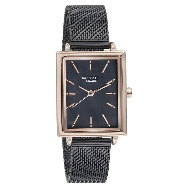 Sonata Poze Quartz Analog Black Mother Of Pearl Dial Black Color Stainless Steel Strap Watch For Women - image number 2