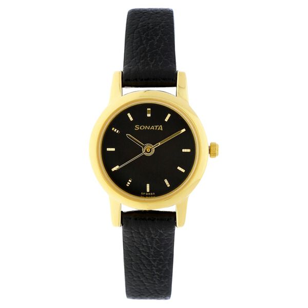 Sonata Quartz Analog Black Dial Leather Strap Watch for Women - image number 0