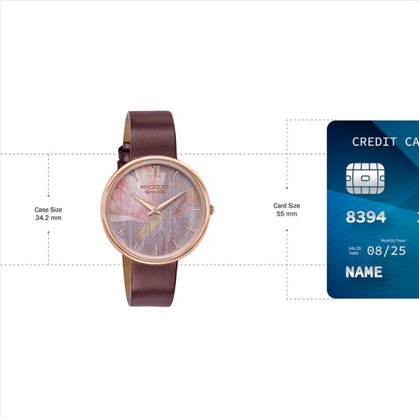 Sonata Poze Quartz Analog Multicoloured Dial Leather Strap Watch For Women - image number 3