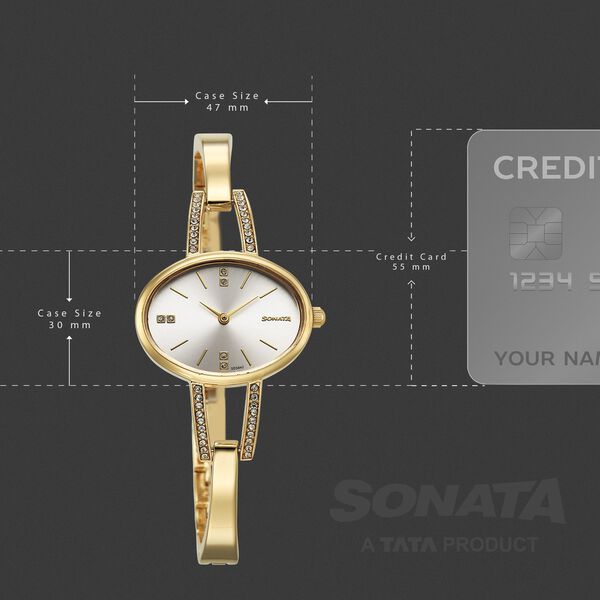 Sonata Aura Quartz Analog Silver Dial Golden Stainless Steel Strap Watch For Women - image number 2