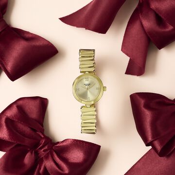 Poze By Sonata Quartz Analog Golden Dial Golden Metal Strap Watch For Women