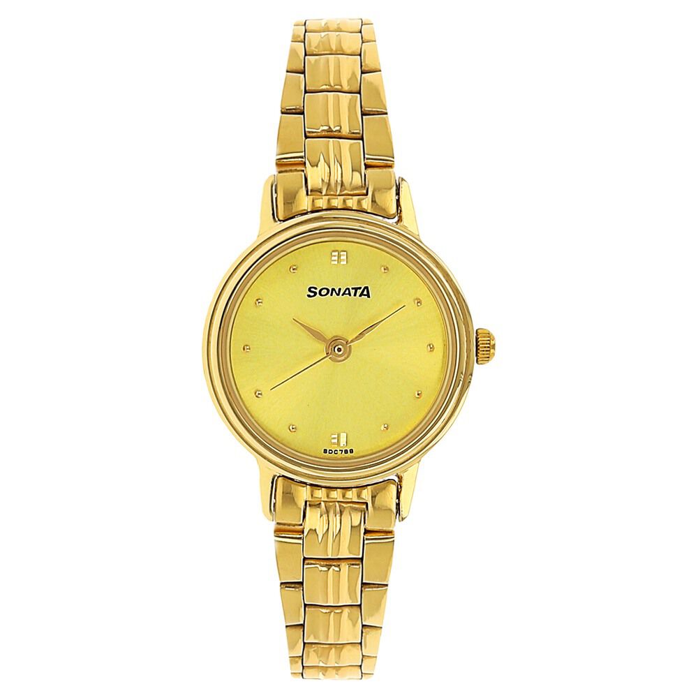 Sonata Quartz Analog Champagne Dial Metal Strap Watch for Women