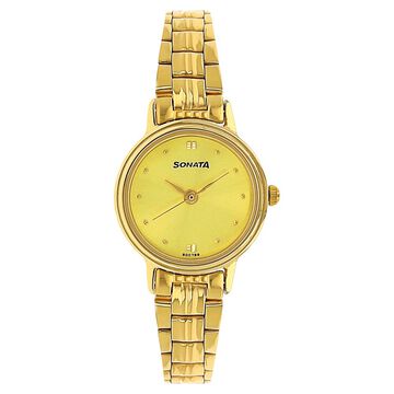 Sonata Quartz Analog Champagne Dial Metal Strap Watch for Women