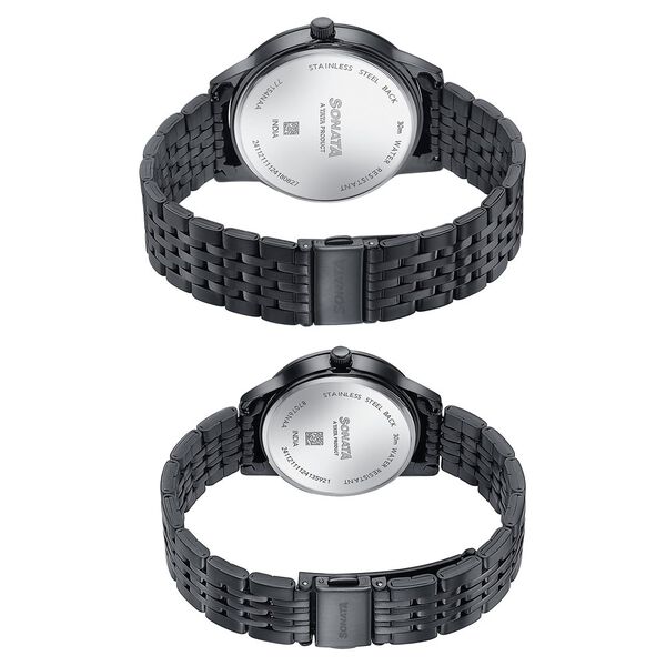 Sonata Wedding Edit Quartz Analog Black Dial Stainless Steel Strap Watch For Pair - image number 5
