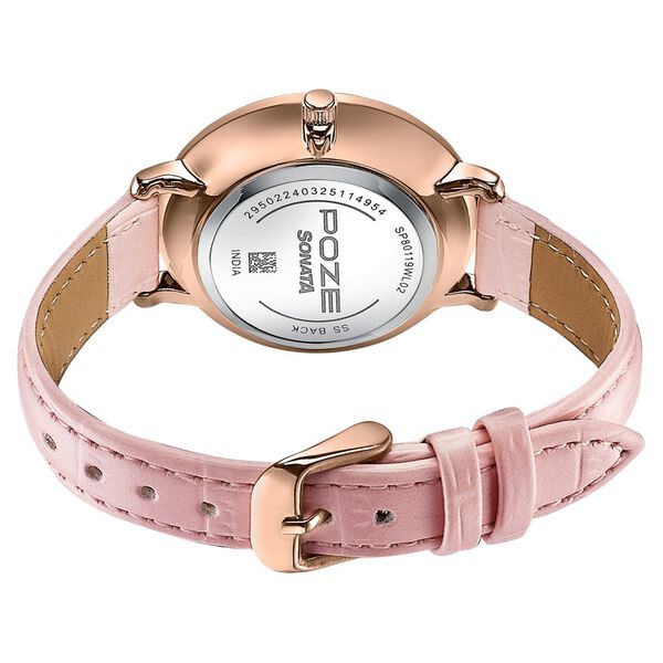 Sonata Poze Quartz Analog Pink Dial Pink Colour Leather Strap Watch For Women - image number 6