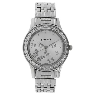 Sonata Quartz Analog Silver Dial Stainless Steel Strap Watch for Women