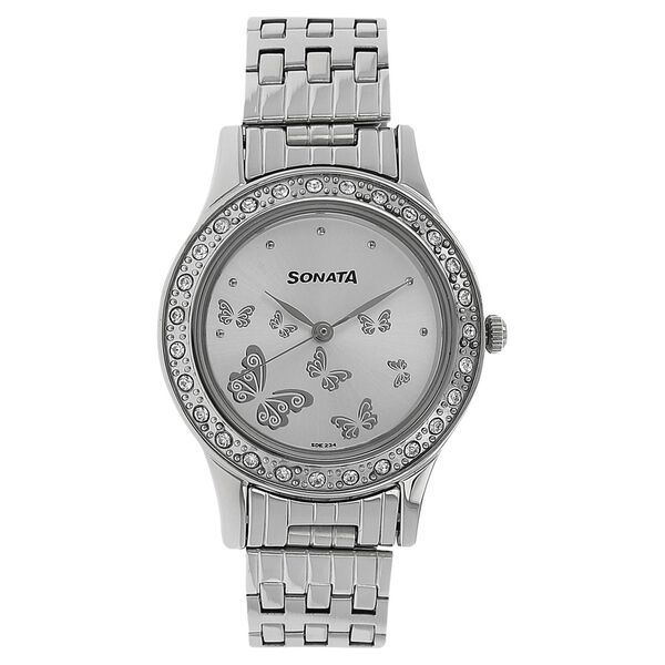 Sonata Quartz Analog Silver Dial Stainless Steel Strap Watch for Women - image number 0