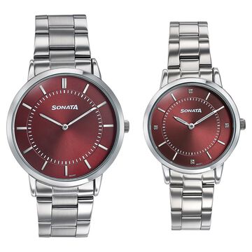Sonata Soulmates Maroon Dial Couple Watch